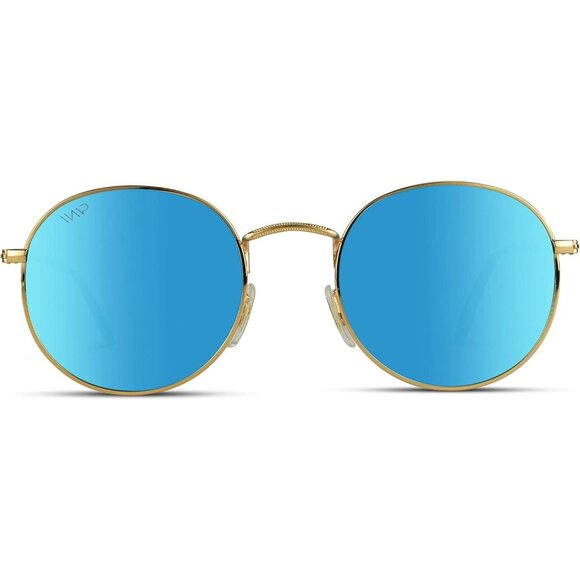 🆕 Women Blue Trendy Reflective Lens Round Stylish Plastic frames Sunglasses
